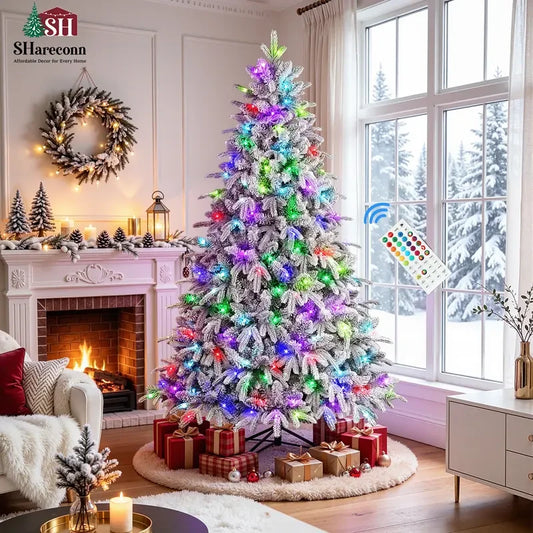 Pre-Lit Flocked Cedar Christmas Tree