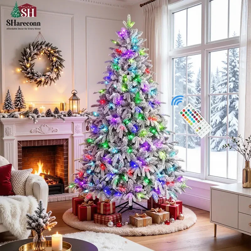 Pre-Lit Flocked Cedar Christmas Tree